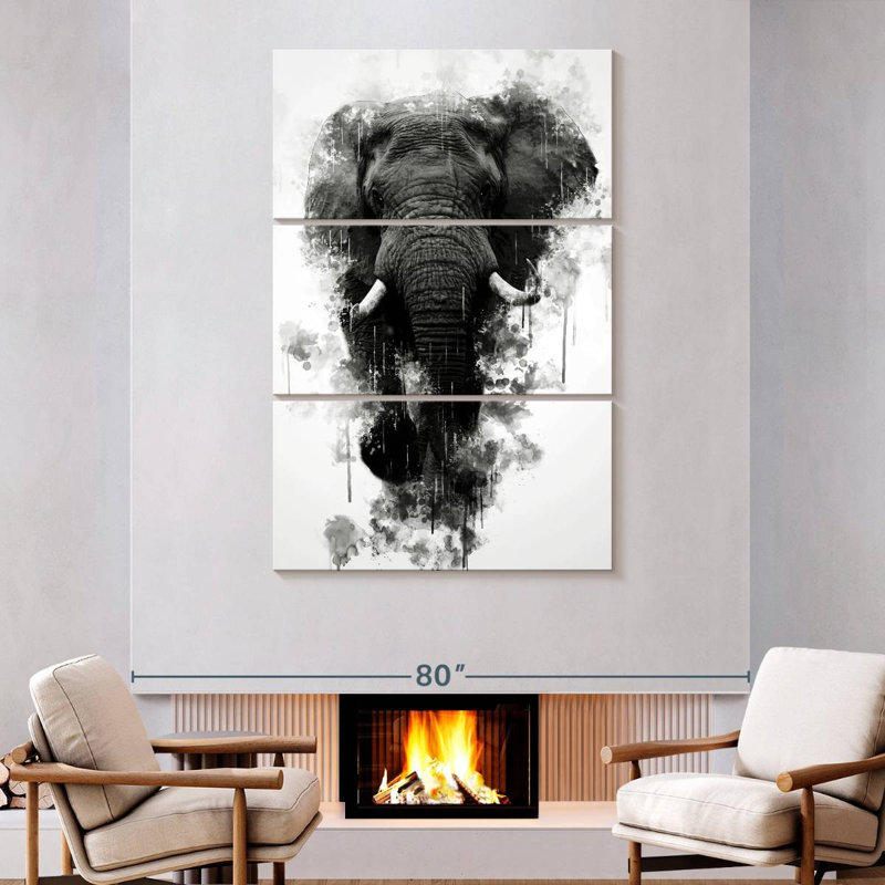 Brampt Mighty Elephant Black And White, 74" H x 48" W