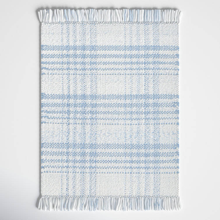 Cay Plaid Handmade Flatweave Recycled P.E.T. Area Rug in Blue/White