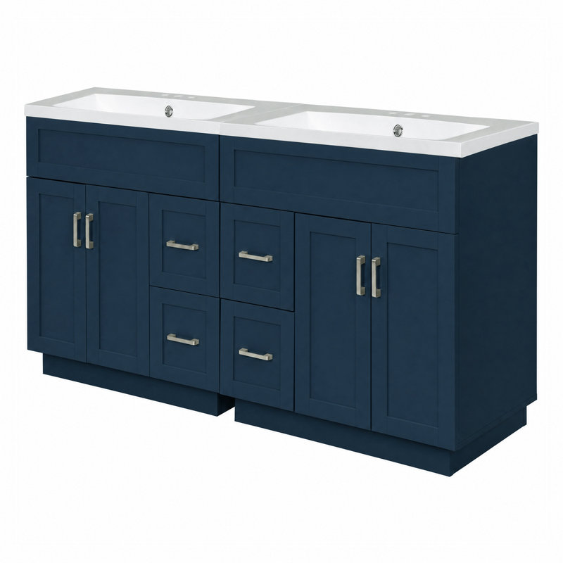 Meuble-lavabo avec 4 portes d'armoire, 4 tiroirs et 2 tablettes réglables, Blue