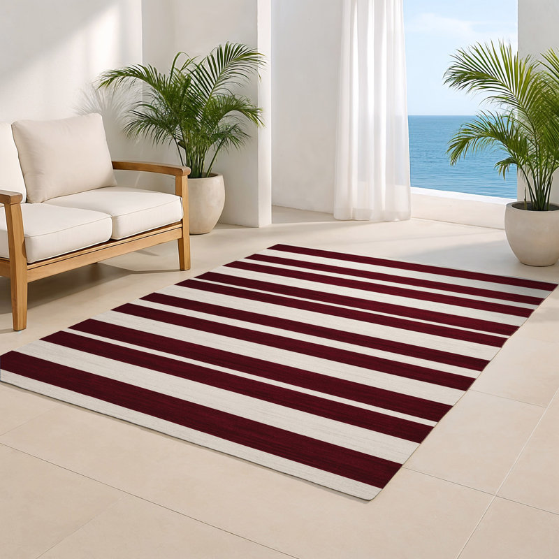 Tapis intérieur / extérieur rouge HorizontalStripes, Rectangulaire 2 pi x 3 pi