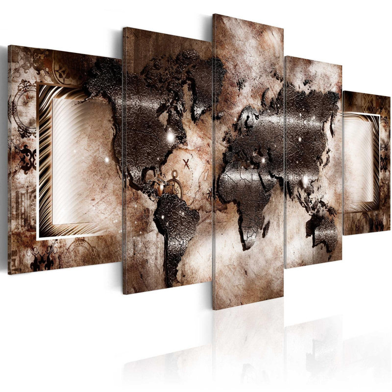 Carte de platine sur toile, 5 pièces, H 20 po x l 40 po x P 0,7 po