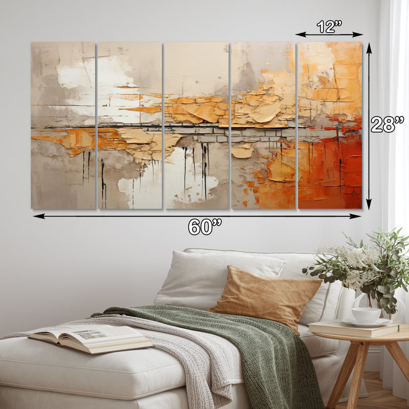 Orange Impressions I - 5 Piece Wrapped Canvas Print