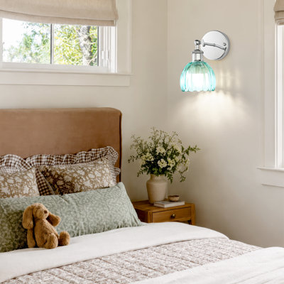 Applique murale rechargeable à DEL avec télécommande, lumière sans fil à piles avec abat-jour en verre tulipe, 12 couleurs RVB et intensité variable (ampoules incluses)