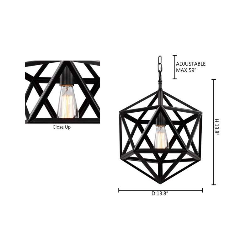 Luminaire suspendu moderne géométrique noir à 1 lumière DEL