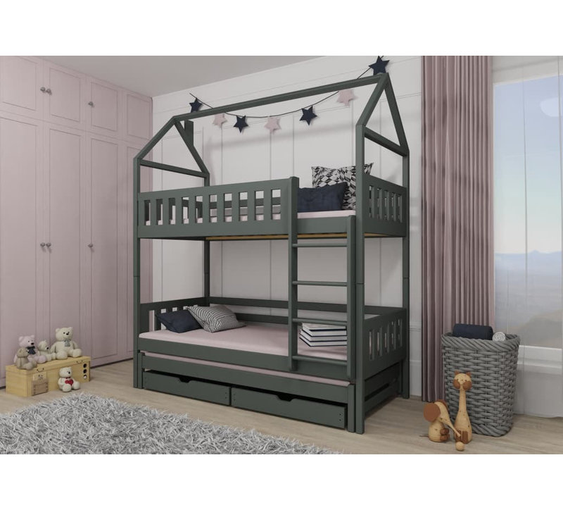 Nolina Bunk Bed with Storage Included with Trundle Included, Graphite