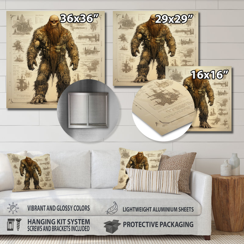 «Bluefoot Blueprint» rétro - art mural en métal Bigfoot, H 29 po x l 29 po x P 1,5 po