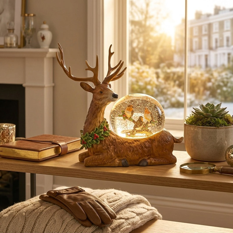 Enchanted Reindeer Snow Globe - Swirling Glitter & Warm LED Glow