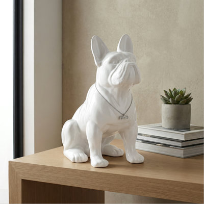Zermeno Glam Ceramic White French Bulldog Sculpture