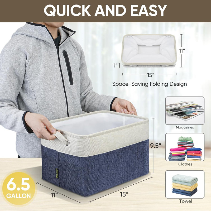 Ensemble de 1 bacs de rangement en tissu BALEINE pour tablettes, paniers de rangement en lin pour l'organisation, bacs de rangement décoratifs pour vêtements, maison
