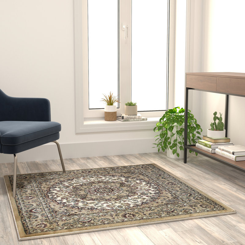 Tapis à motif de médaillon en oléfine Damora, Carré 4 pi