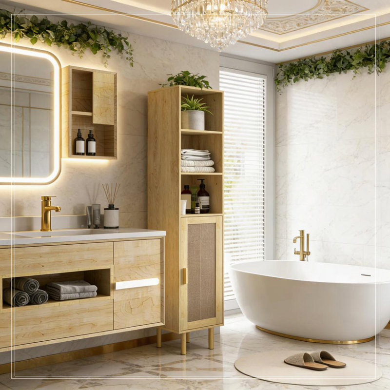Freestanding Bathroom Storage Cabinet, Oak