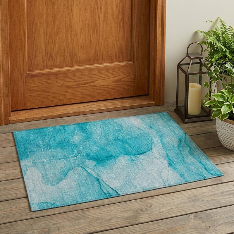 Tapis extérieur lavable antidérapant 2 pi x 3 pi bleu sarcelle