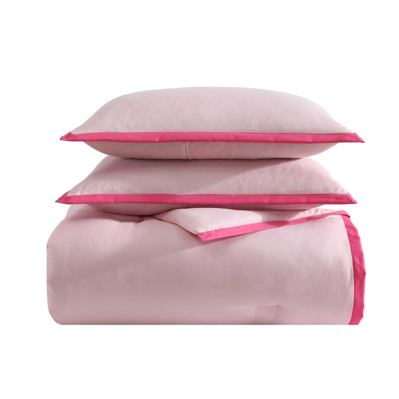 Betsey Johnson Signature Solid Reversible Comforter Set, Twin Comforter + 2 Additional Pieces, Pink/Pink