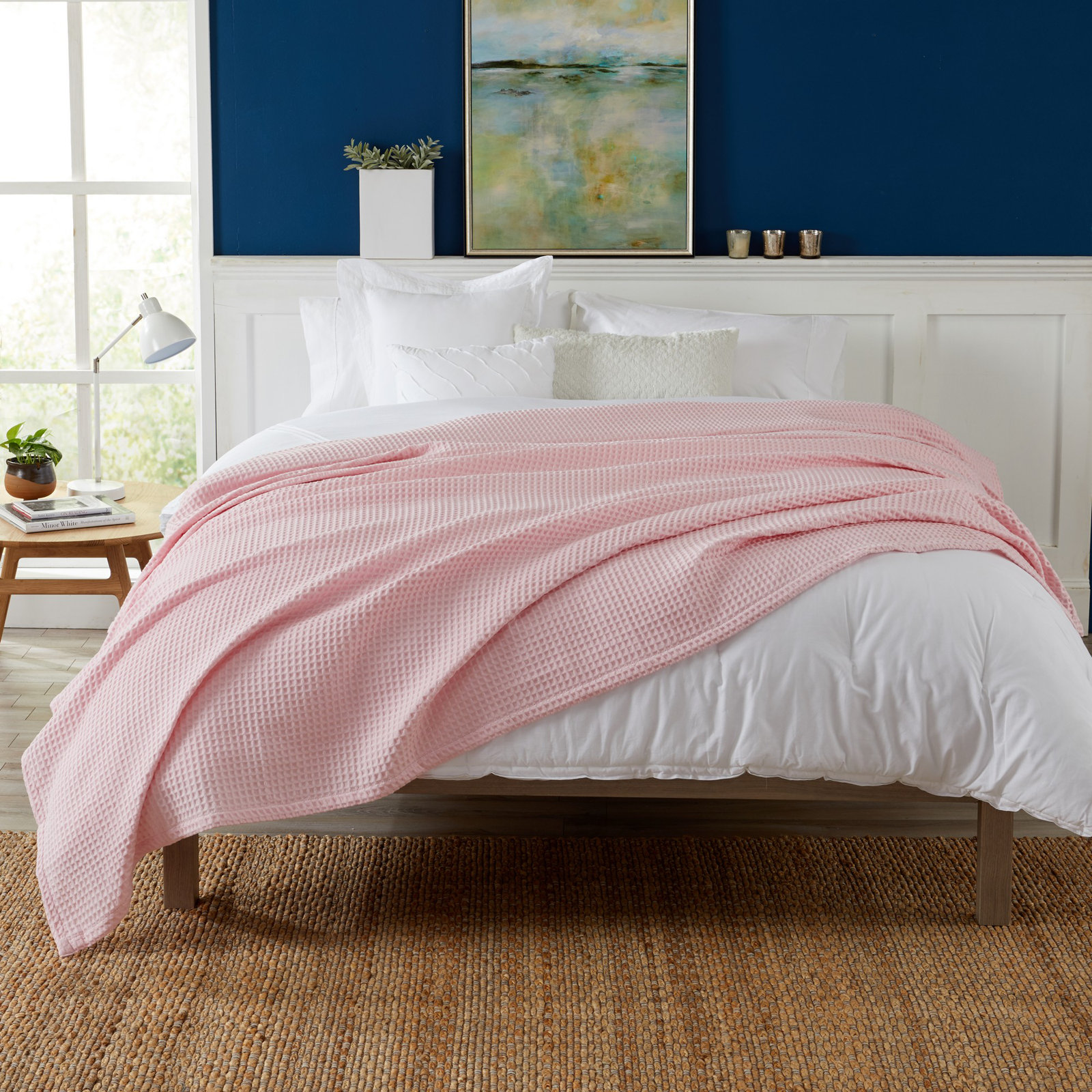Vila Cotton Waffle Throw Blanket, Blush Pink, King