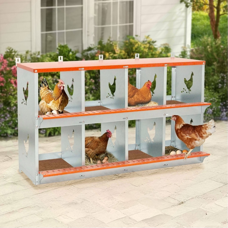 Boîte de nidification en métal à 8 compartiments pour poules / canards, collection et assemblage facile des œufs, équipement de cage en acier galvanisé ventilé orange