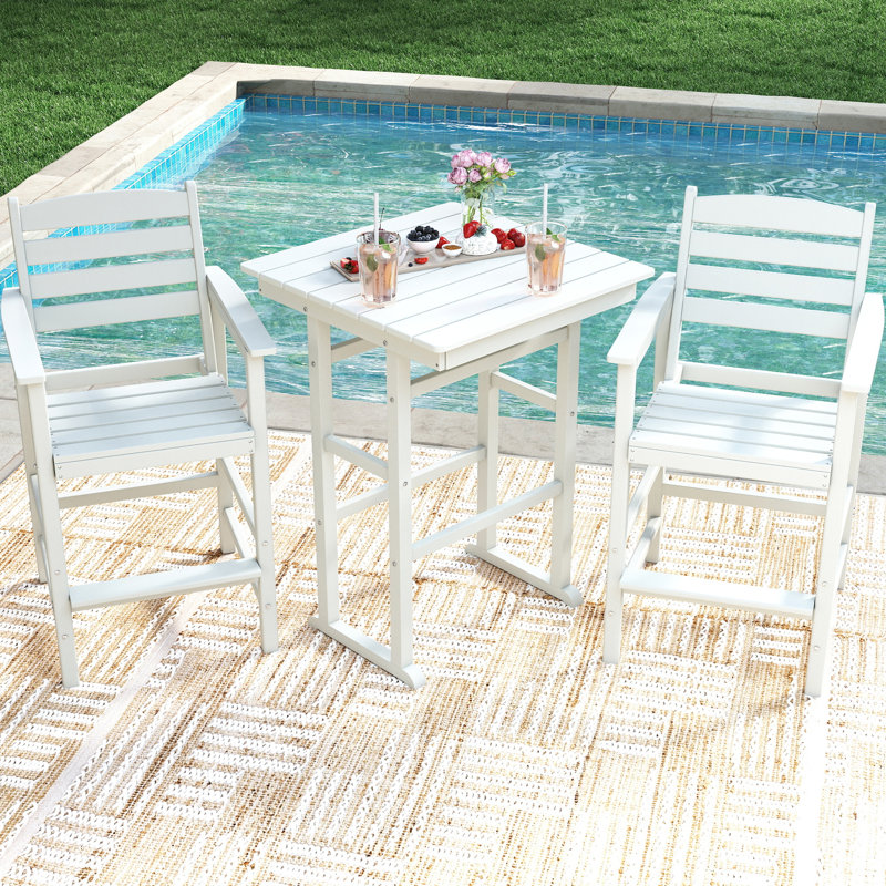  Hdpe Outdoor Patio Bar Set, Tall Adirondack Bar Chair And Table Set (3 Pcs), White