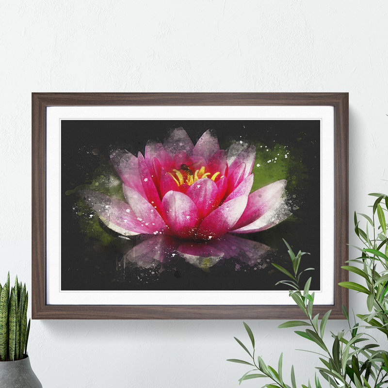Pink Water Lily Flower Vol.3 - Picture Frame Graphic Art, 36cm H x 48cm W x 2cm D, Black Framed
