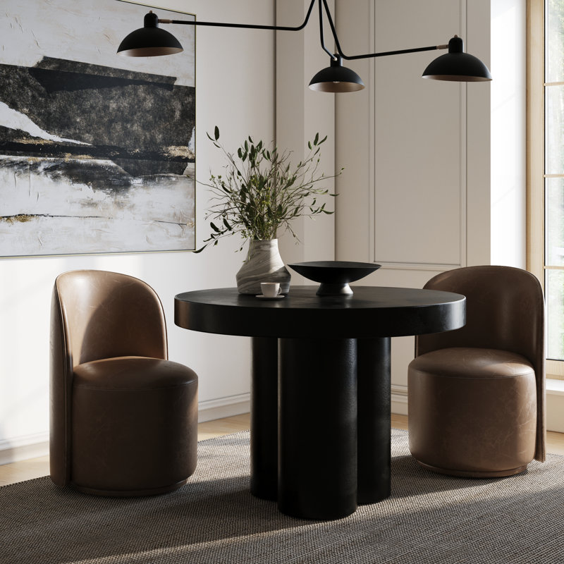 Kenneth - Modern Black Concrete Round Dining Table, Black