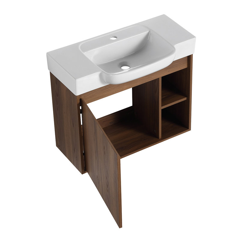 Meuble-lavabo mural 28 po avec lavabo en céramique blanche et porte à fermeture en douceur, emballage KD