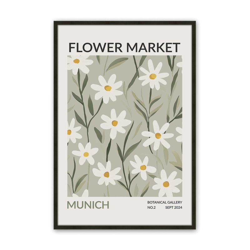 Munich Flower Market Print , 25" H x 19" W x 1.25" D, Framed Print without Mat, Satin Black