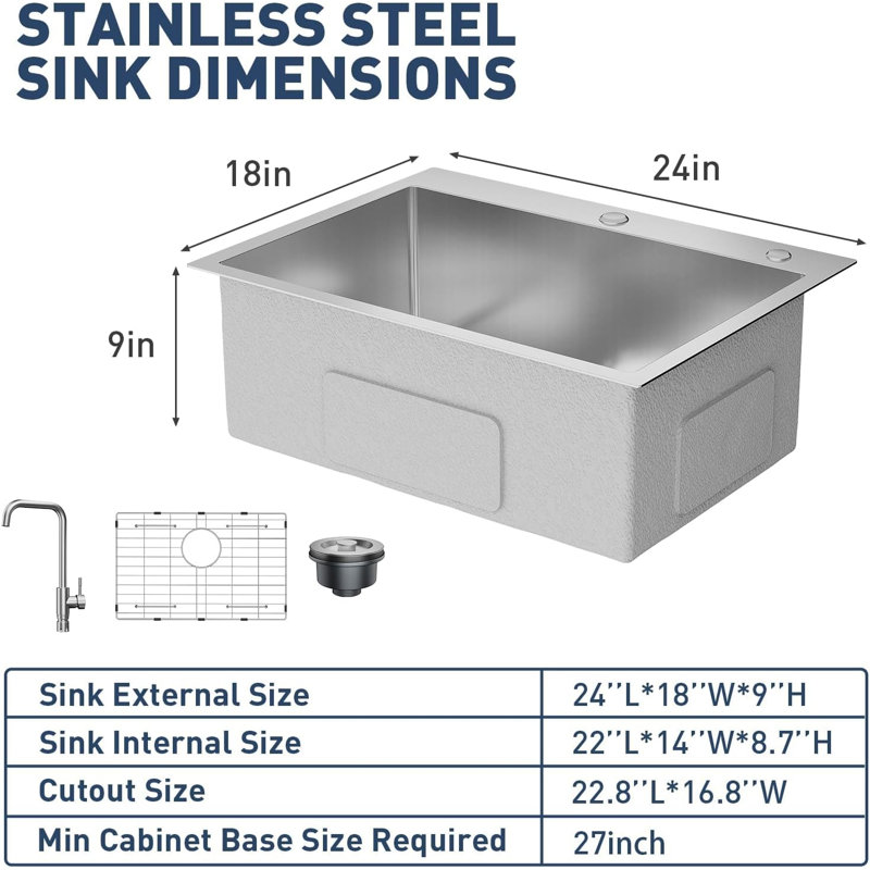 Belfry Kitchen 46mm W Single Bowl Stainless Steel Kitchen Sink with 1 Faucet Hole