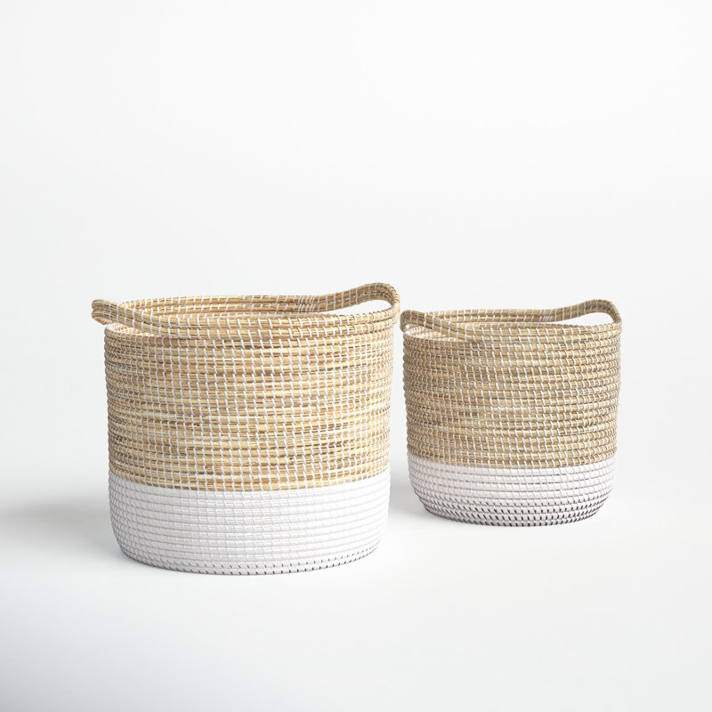 Seagrass Handmade Two Toned Decorative and Functional Storage Basket with Handles