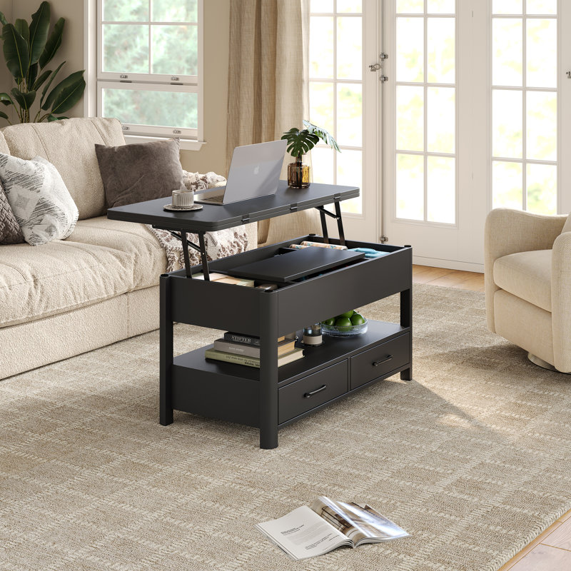 Lift Top Four Leg Coffee Table with Storage, Black