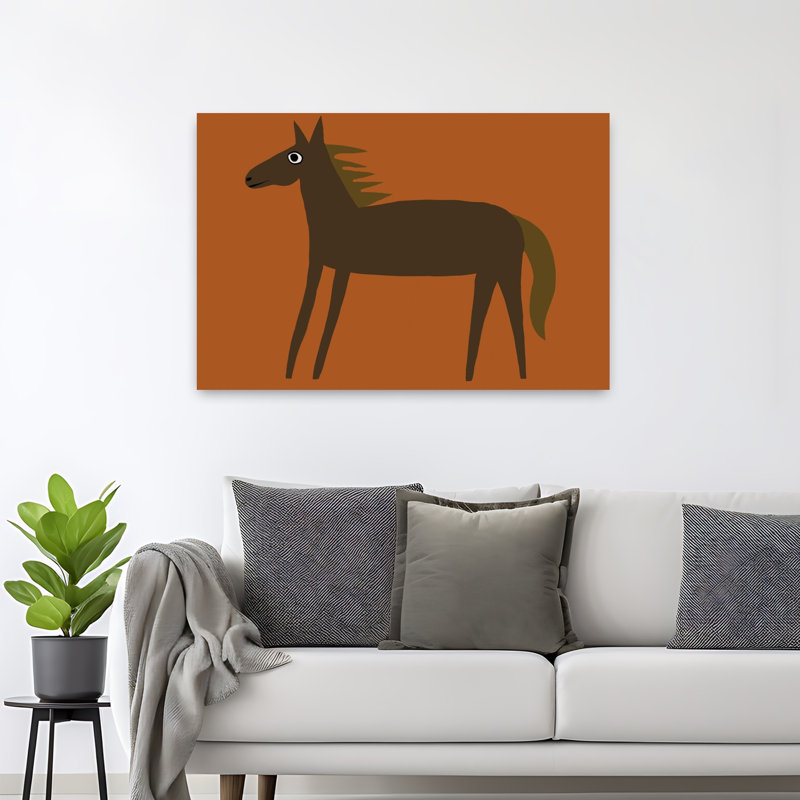 Art mural cheval fantaisiste brun minimaliste