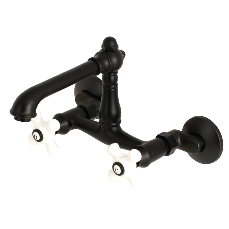 Kingston Brass KS7220PX 6-Inch Adjustable Centre Wall Mount Kitchen Faucet, Matte Black, Matte Black
