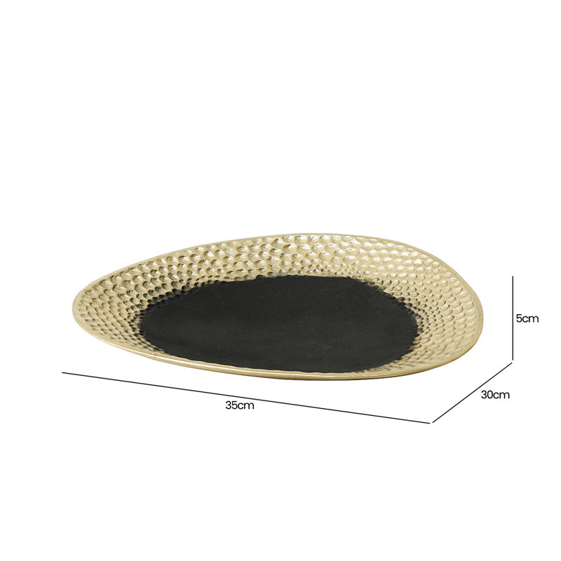 Bhagvati Metal Decoration Tray for Living Room Decor, Antique Black & Gold Serving Tray