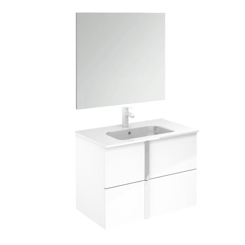 Ensemble de meuble-lavabo de salle de bain simple fixé au mur 32 po avec miroir Miguel, Blanc