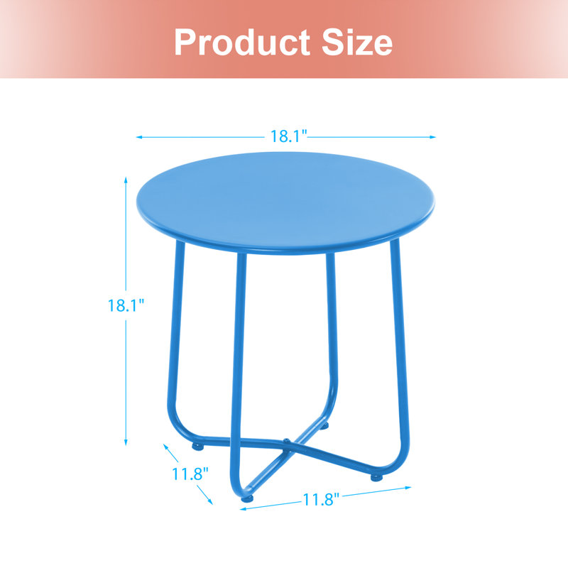 Ebern Designs Steel Patio Side Table, Weather Resistant Outdoor Round End Table for Room, Bedside, Porch, Navy