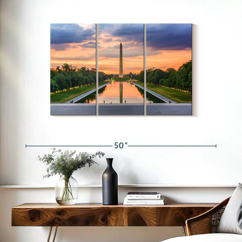 Monument de Washington au coucher du soleil, H 24 po x l 38 po