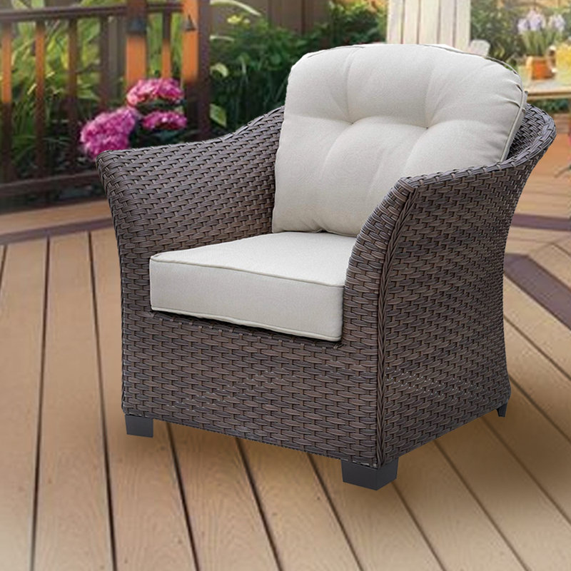 Mcevoy Wicker Outdoor Lounge Chair, Brown/White