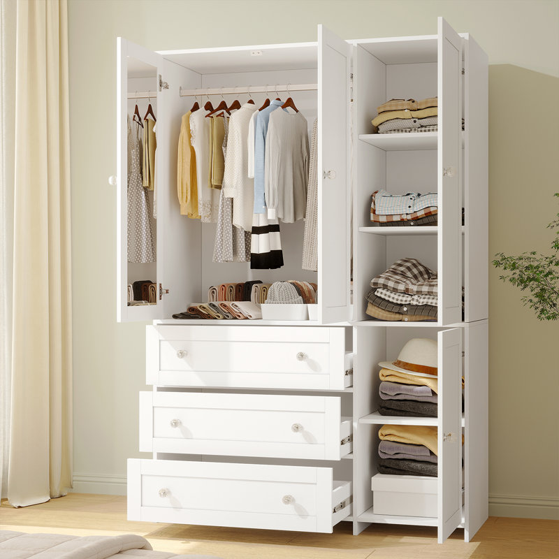 Armoire 70 '' en bois à 3 tiroirs avec miroir, Blanc