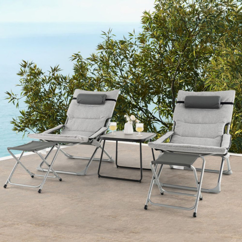 5-Piece Patio Sling Chair Set Folding Lounge Chairs With Footrests And Coffee Table