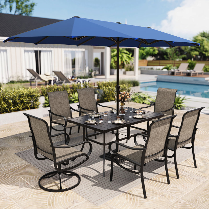 7pcs Patio Dining Outdoor Table Set With Umbrella
