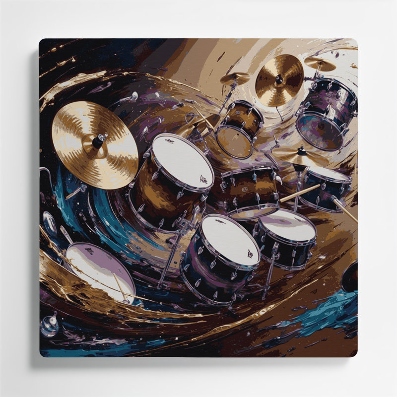 «Music Drums», art mural en métal noir, H 12 po x l 12 po