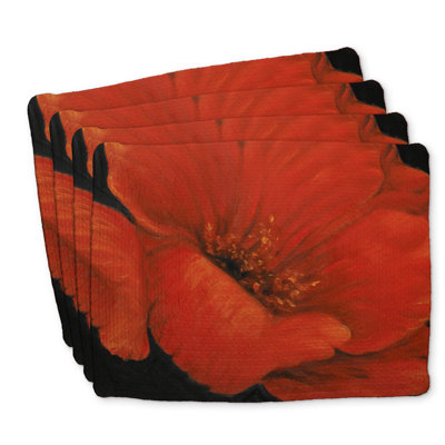 Red Flower Braided Polyester Placemats Set of 4 - Home Decor