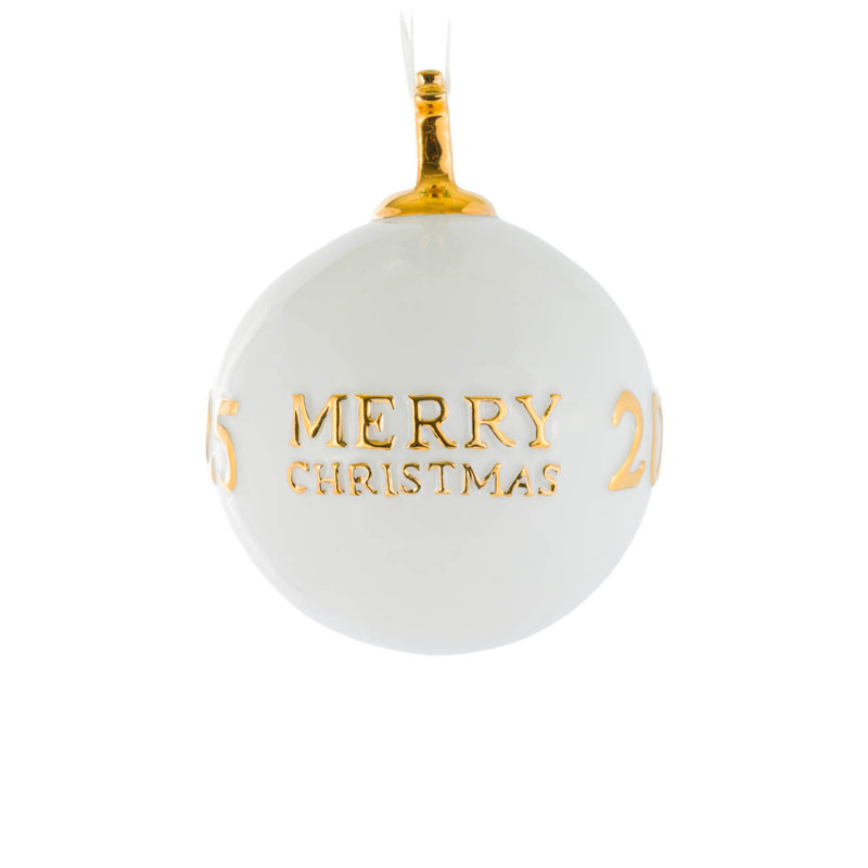 Ornement platine Merry Christmas 2025, Blanc / Doré
