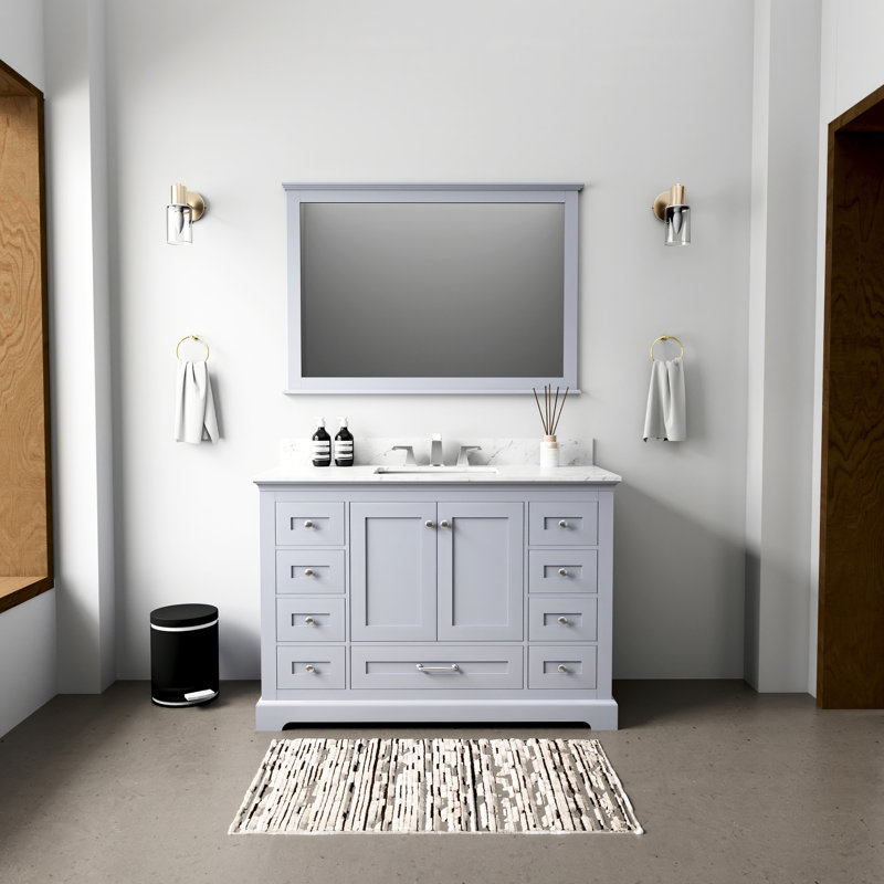 Tablette de meuble-lavabo gris foncé l 48 po x P 22 po avec rangement - fermeture en douceur, contreplaqué en bois massif E0, entièrement assemblé et tiroirs à rangement optimisé