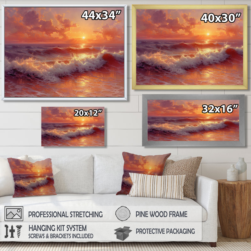 Beachside Sunset Paradise - Art mural plage, H 12 po x l 20 po, Toile tendue