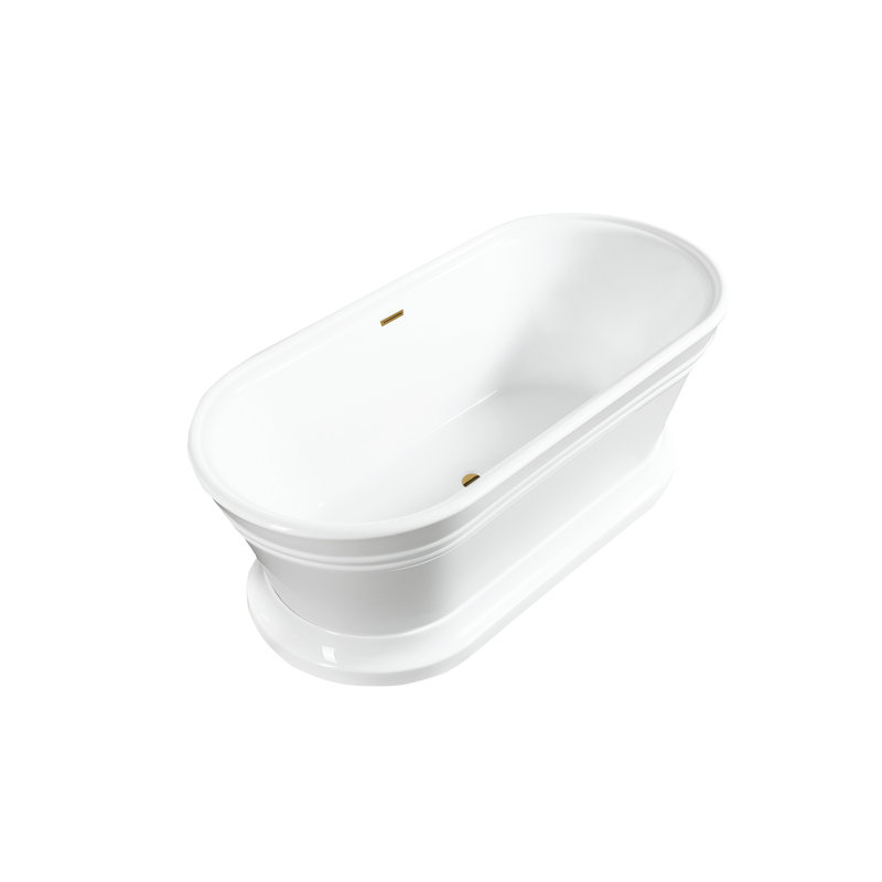 Athena 67" x 31" Freestanding Soaking Acrylic Bathtub, White/Titanium Gold