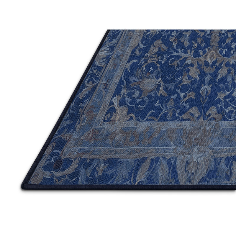 Machine Washable Blue Area Rug, Square 8'