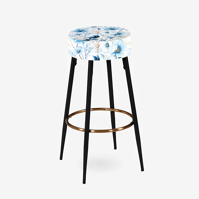 Arctic Blue And White Botanical Pattern II - Floral Bar Stools Set Of 2