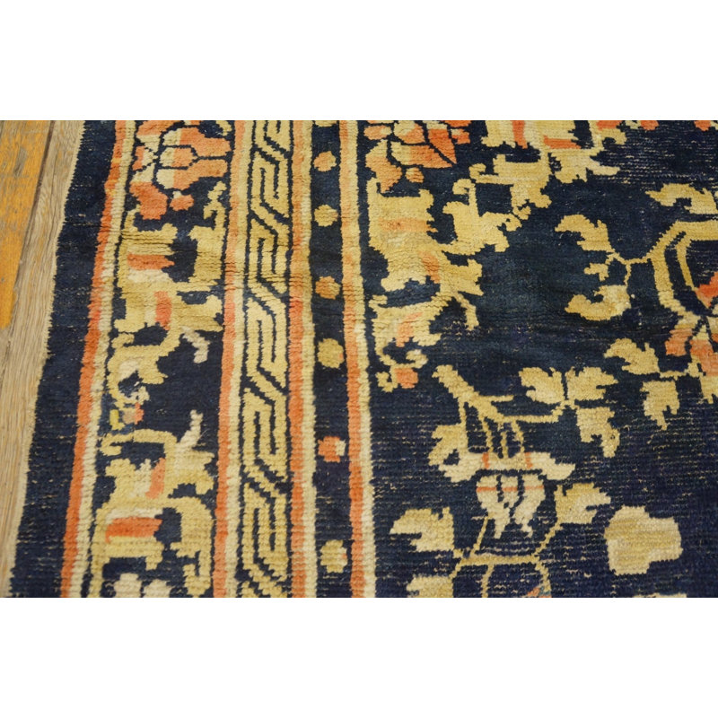 Antique Ningxia Chinese Allover Floral Knotted Rug