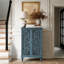 Armoire de rangement Farmhouse, armoire décorative 2 portes avec portes sculptées creuses, tablette réglable-1280895185