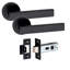 1 Pair Delta Design Door Handles on Round Rose in Matt Black Finish with 2.5" Tubular Latch - 52mm Diameter