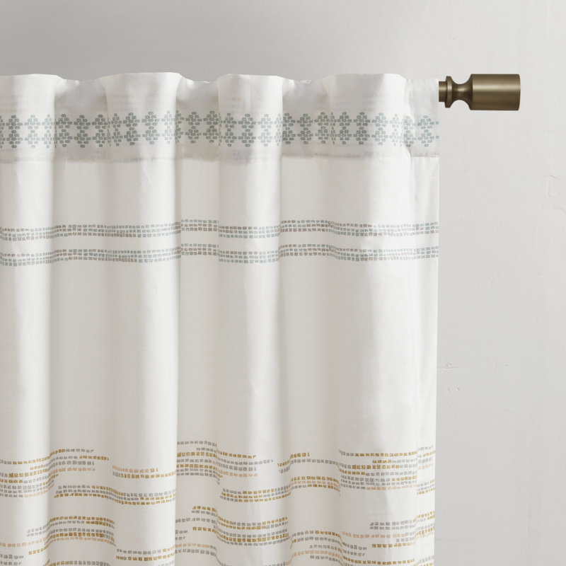 Nea White Cotton Light-Filtering Tassel Trim Curtain Panel