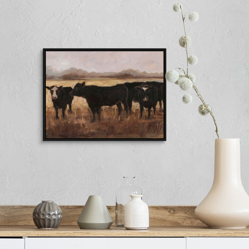 «Black Cows I», art mural sur toile, H 14 po x l 18 po x P 2 po, Toile avec cadre noir